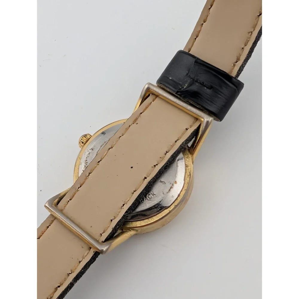 Honey Women's Watch 23mm Gold Case Black Faux Leather Band- New Battery